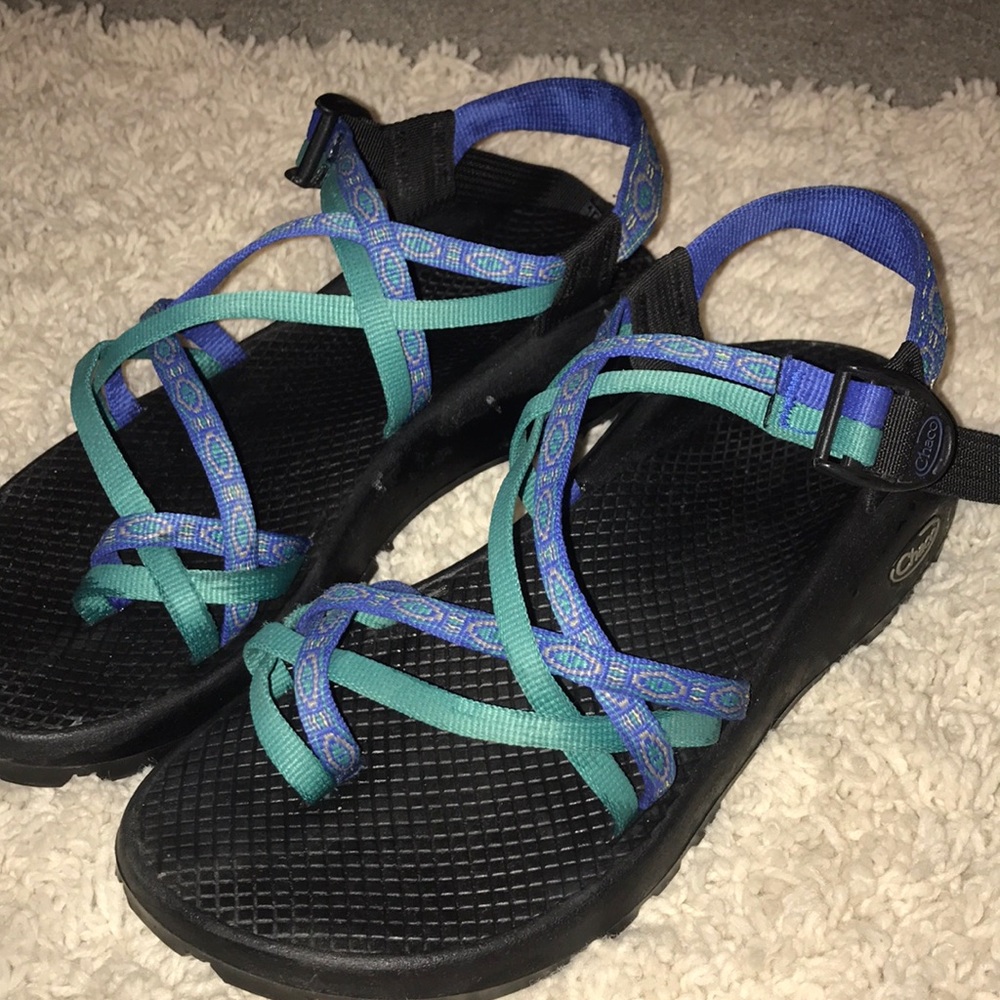 Customized blue/teal Chaco Double Strapped Sandal